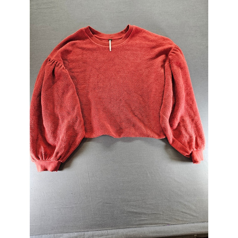 Free People Rust Orange Cropped Balloon Sleeve Terry Cloth Sweatshirt Medium